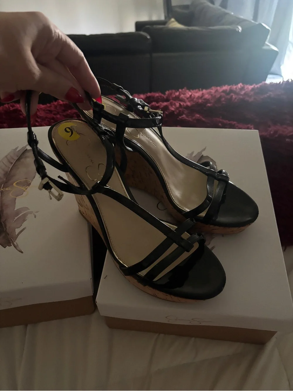Jessica Simpson Black Strappy Cork Wedge Sandals
